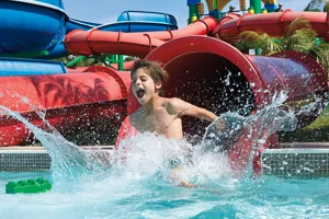 Boy sliding down Twin Chasers